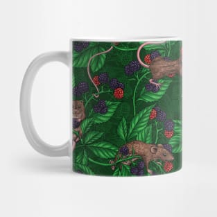 Mice and blackberries on dark green Mug